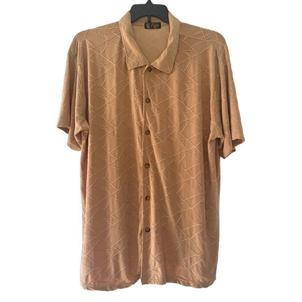 VTG 70s Farentino Ferre Mens Sz XL Gold Button Down Textured Shirt Made In Italy